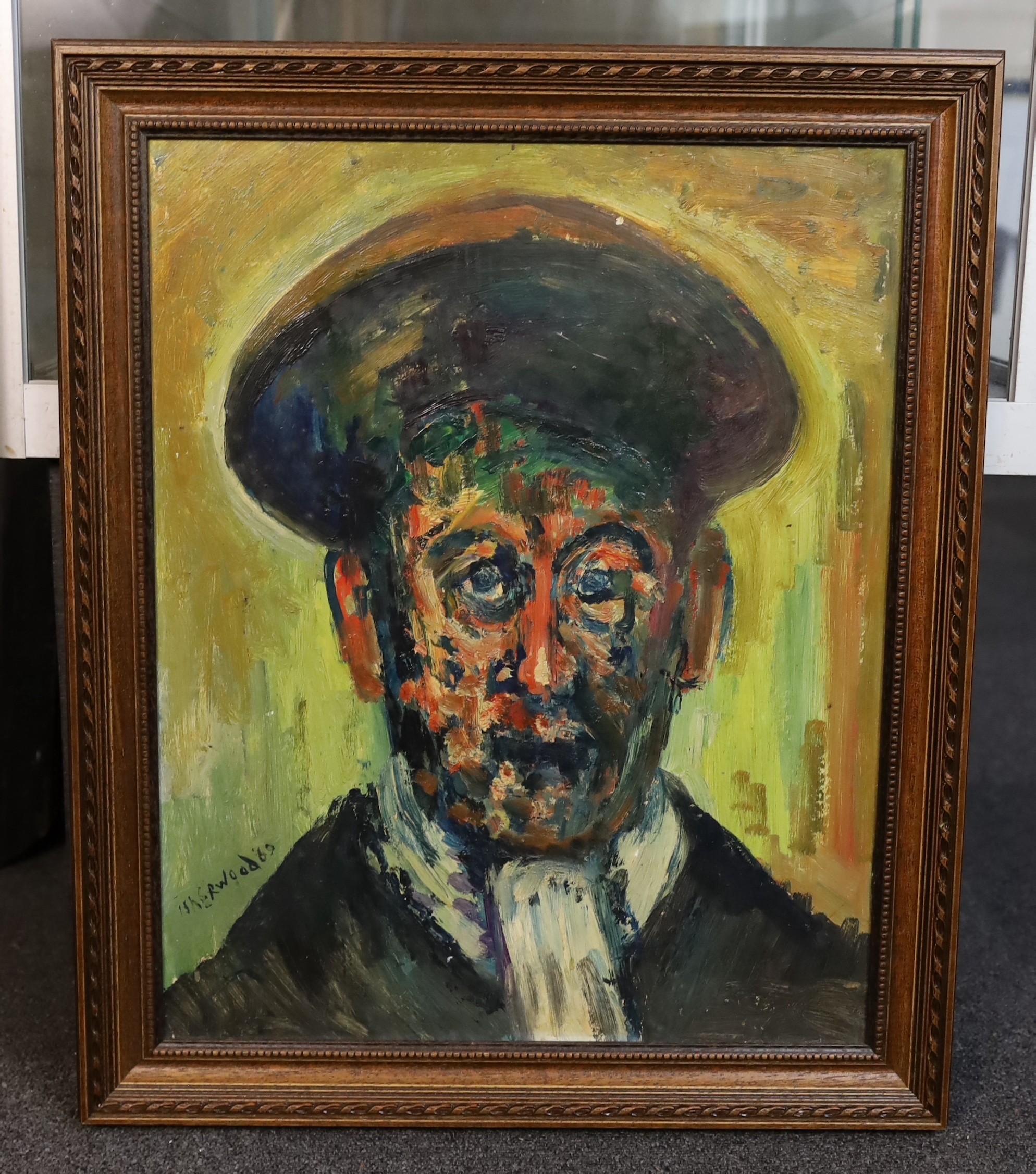 James Lawrence Isherwood (British, 1917- 1989), 'Man in Cap', oil on board, 49 x 39cm